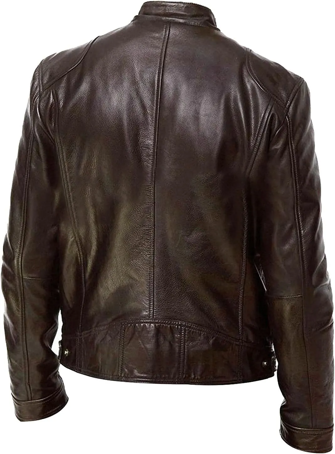 Mens Leather Jacket Stylish Zip Up Stand Collar Fall Jacket Faux Leather Motocycle Coats Big And Tall Casual Outwear