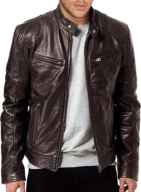 Mens Leather Jacket Stylish Zip Up Stand Collar Fall Jacket Faux Leather Motocycle Coats Big And Tall Casual Outwear