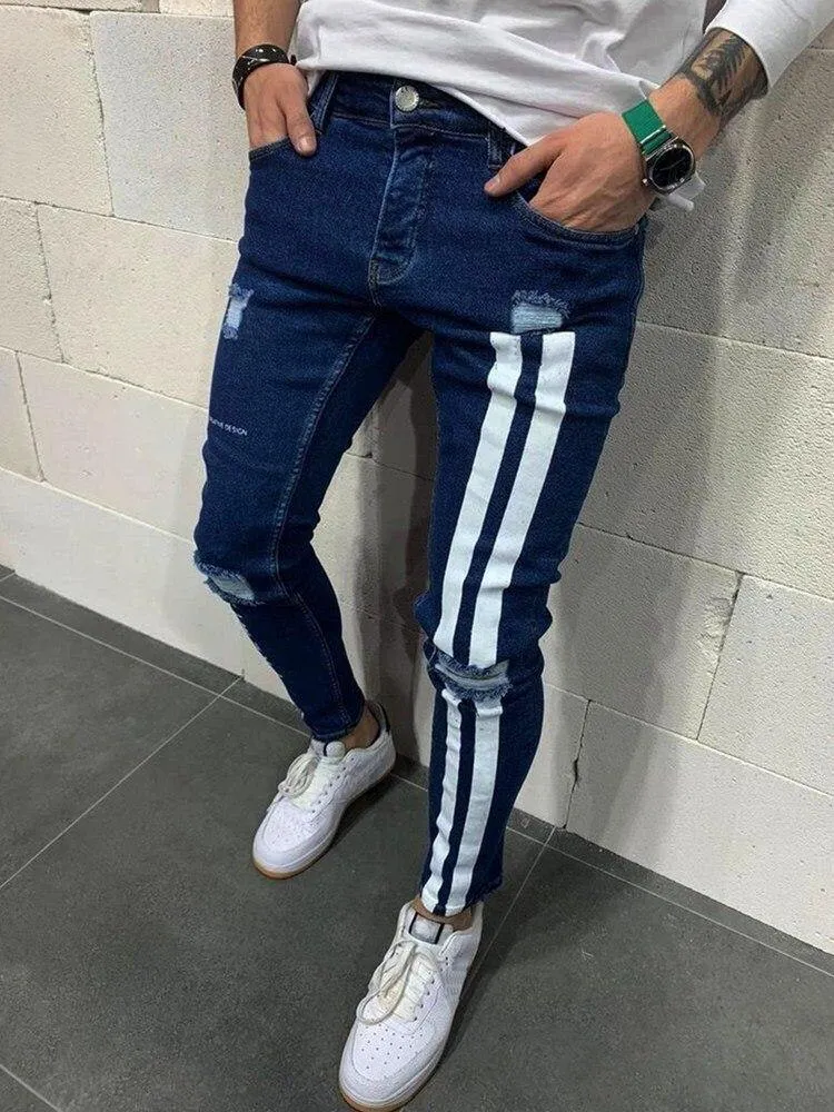 Men's Light Weight Slim Fit Striped Jeans
