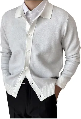 Mens Long Sleeve Knit Polo Shirt Lapel Collar Cardigan Sweater Casual Button Down Knitted Sweater Cardigan Jackets