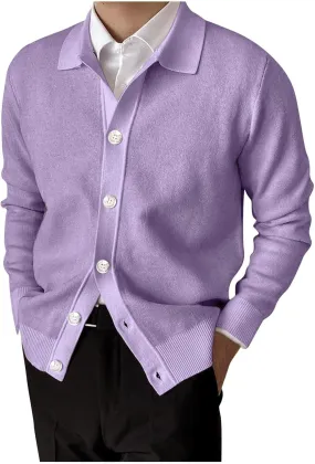 Mens Long Sleeve Knit Polo Shirt Lapel Collar Cardigan Sweater Casual Button Down Knitted Sweater Cardigan Jackets