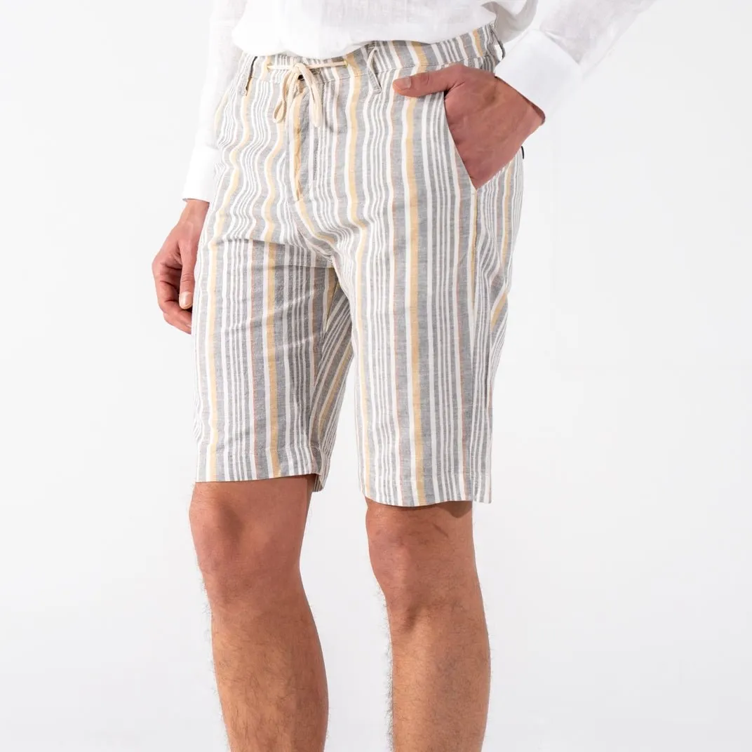 Men's Pale Terra Cotta Blue Striped Linen Chino Shorts Slim Fit