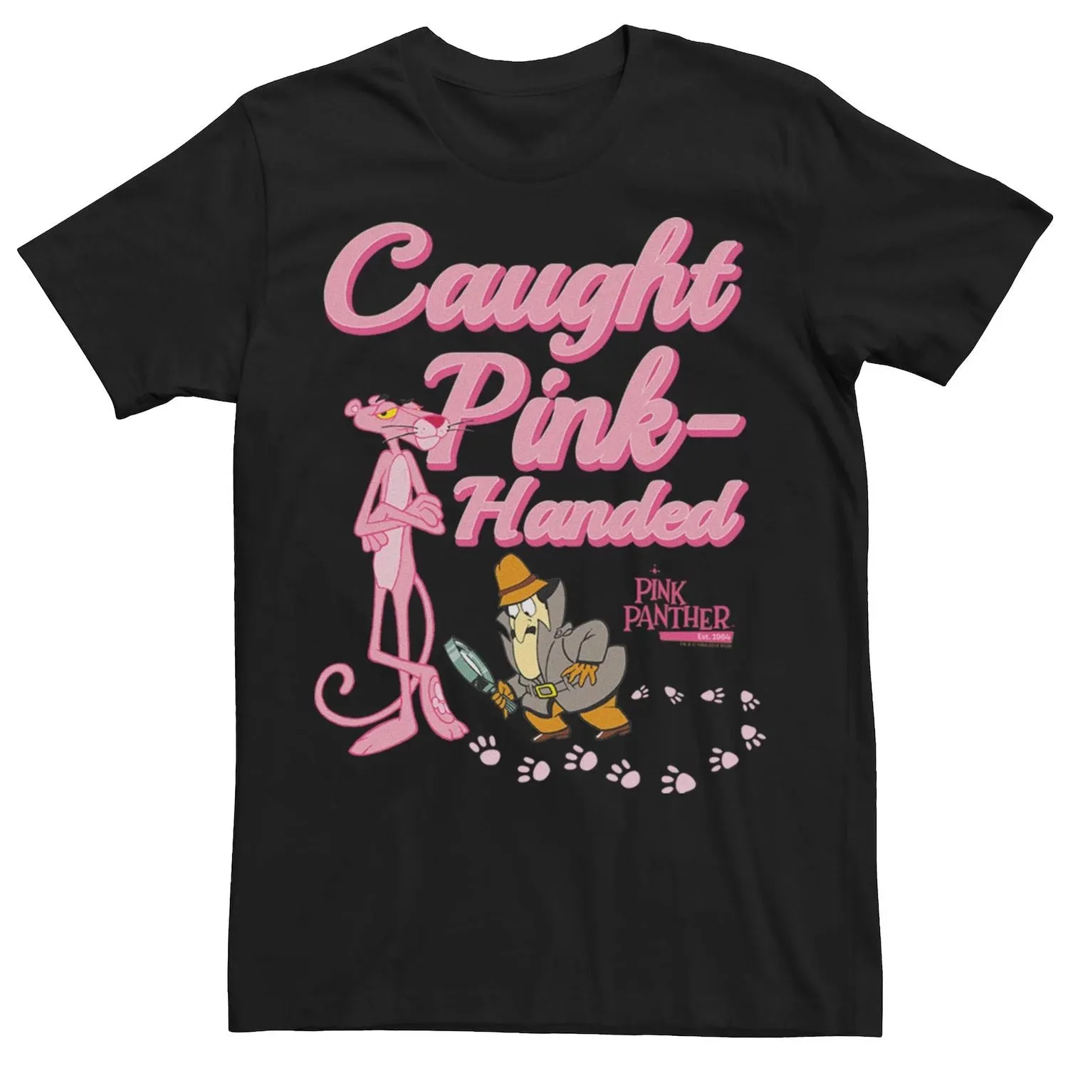 Men's Pink Panther Caught Pink-Handed T-Shirt, Black Licensed Character, Black