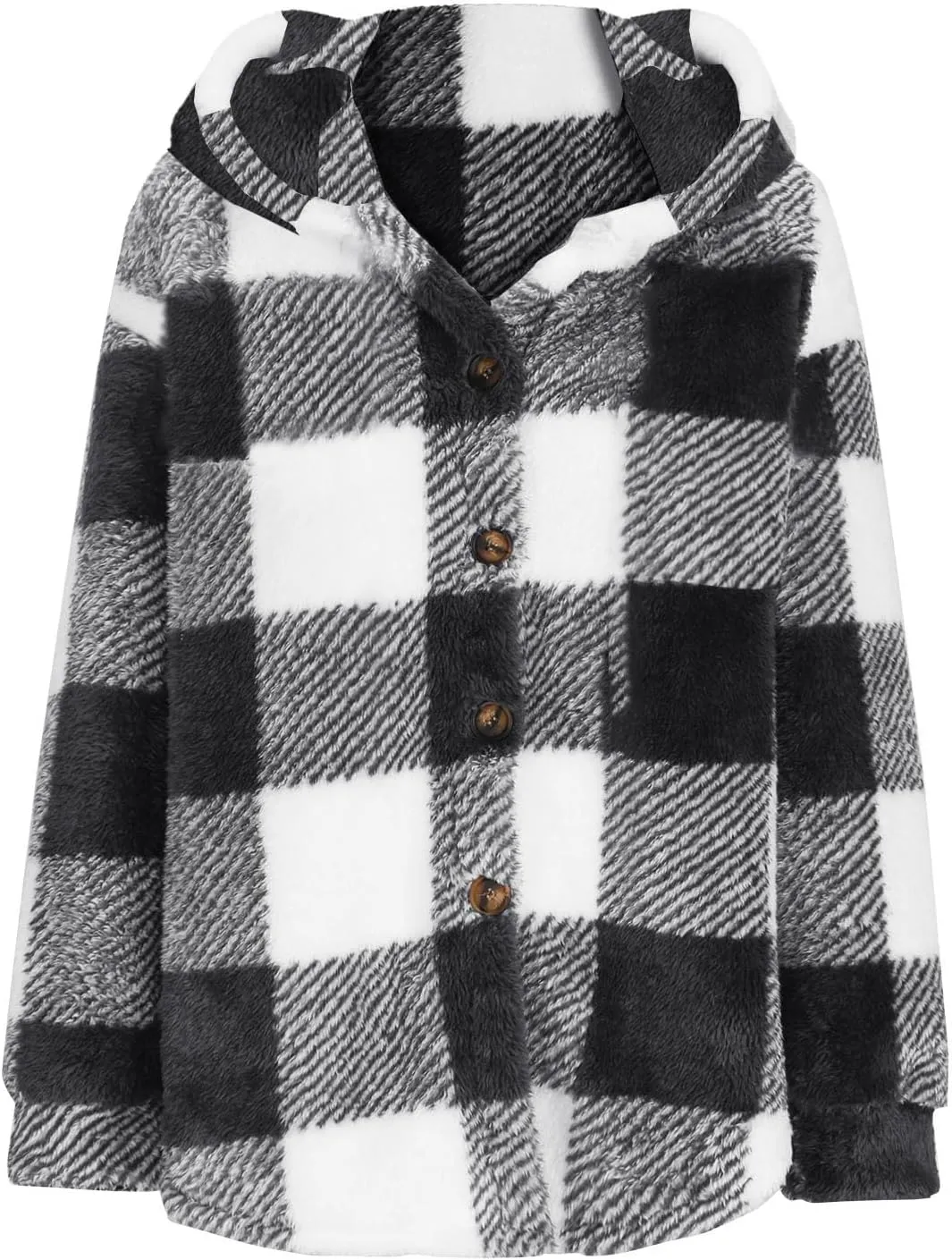 Mens Plaid Jackets 2024 Winter Warm Fuzzy Fleece Cardigans Jackets Plus Size Button Down Long Sleeve Hooded Coat