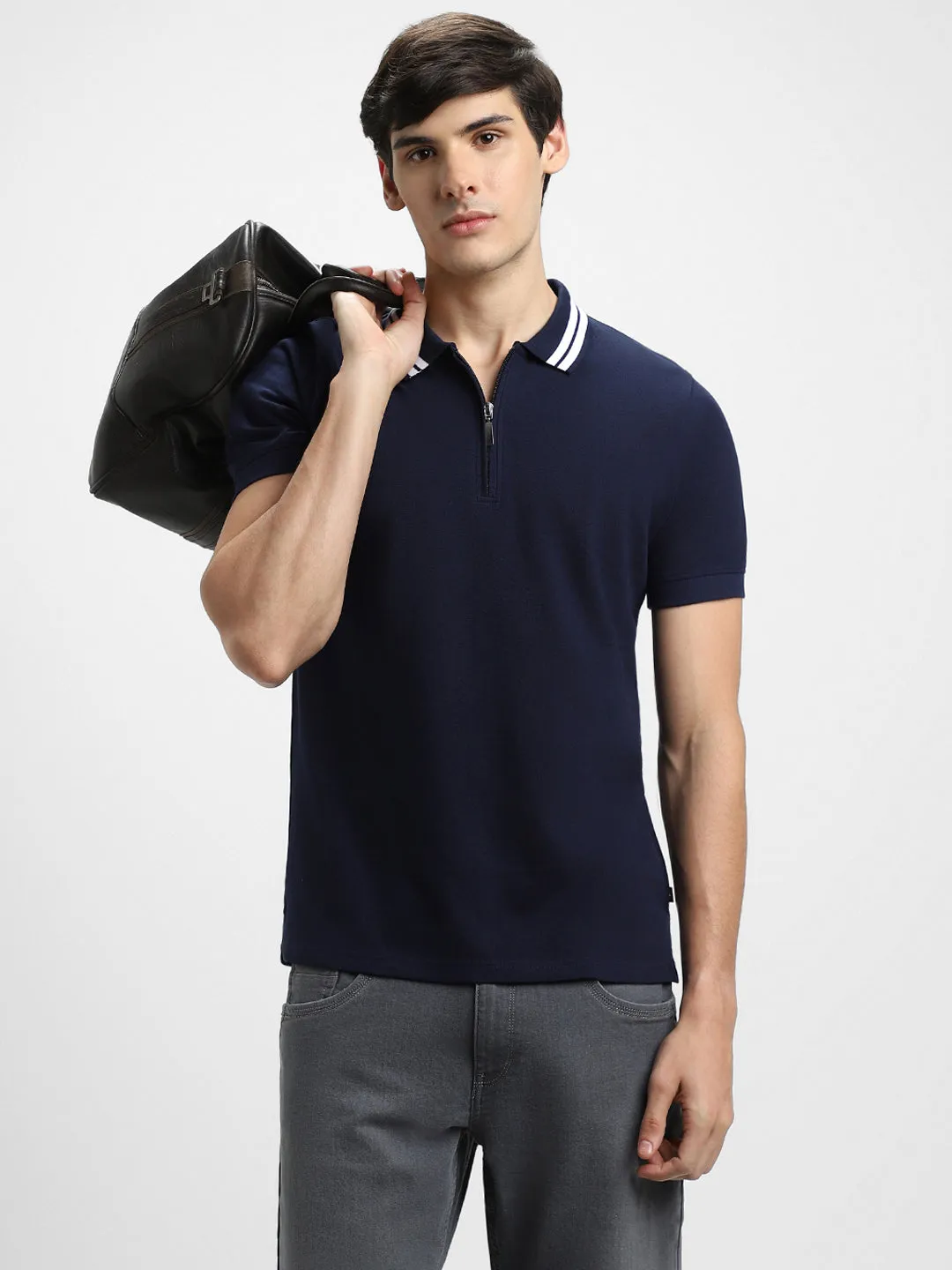 Men's Polo Regular Fit Solid Navy T-shirt