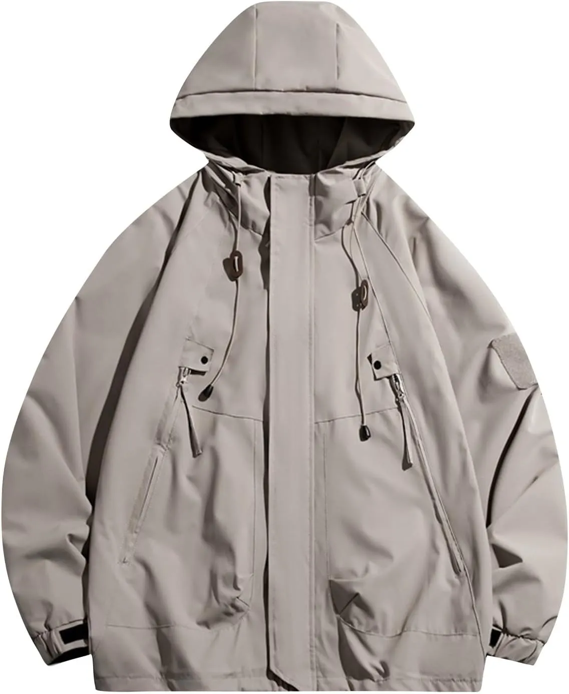Mens Rain Jacket Drawstring Lightweight Waterproof Rain Coats Ponchos Sun Protective Outdoor Jacket with Hooded