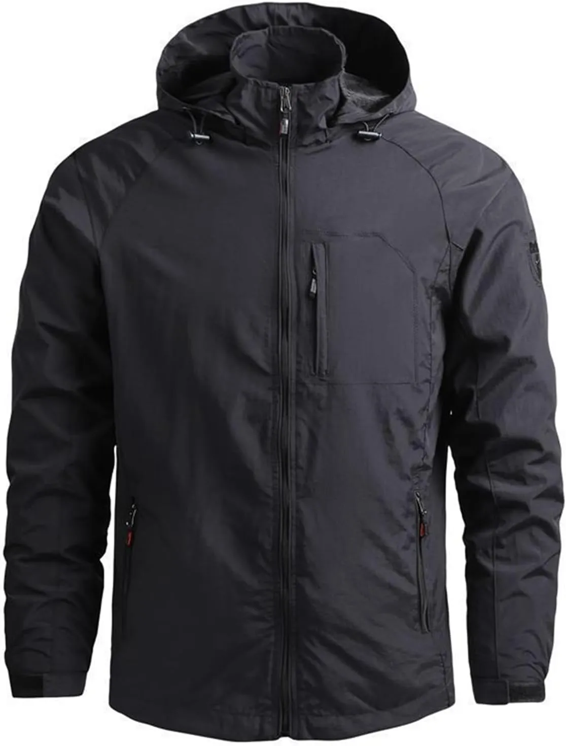 Mens Rain Jackets Zip Up Hooded Waterproof Windbreakers Loose Lightweight Coats Casual Fashion Clothes with Pocket
