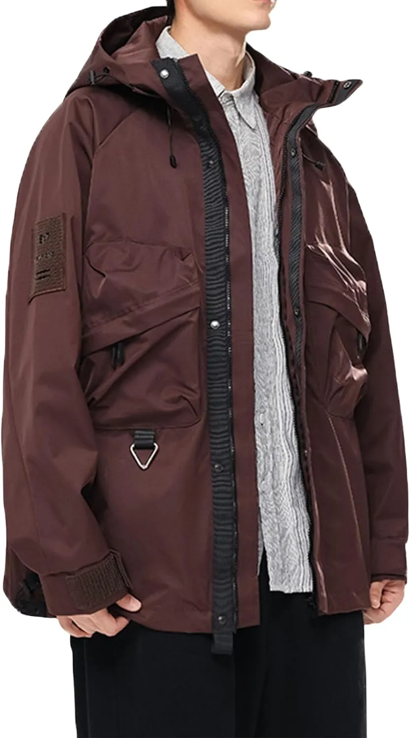 Mens Raincoat Water-Resistant Windbreakers Mountain Sports Jacket Men Winter Outdoor Travel Hooded Jacket Zip Up