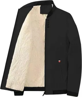 Men's Sherpa Lined Winter Coats Stand Collar Bomber Varsity Jacket Outdoor Windproof Warm Outerwear with Pockets