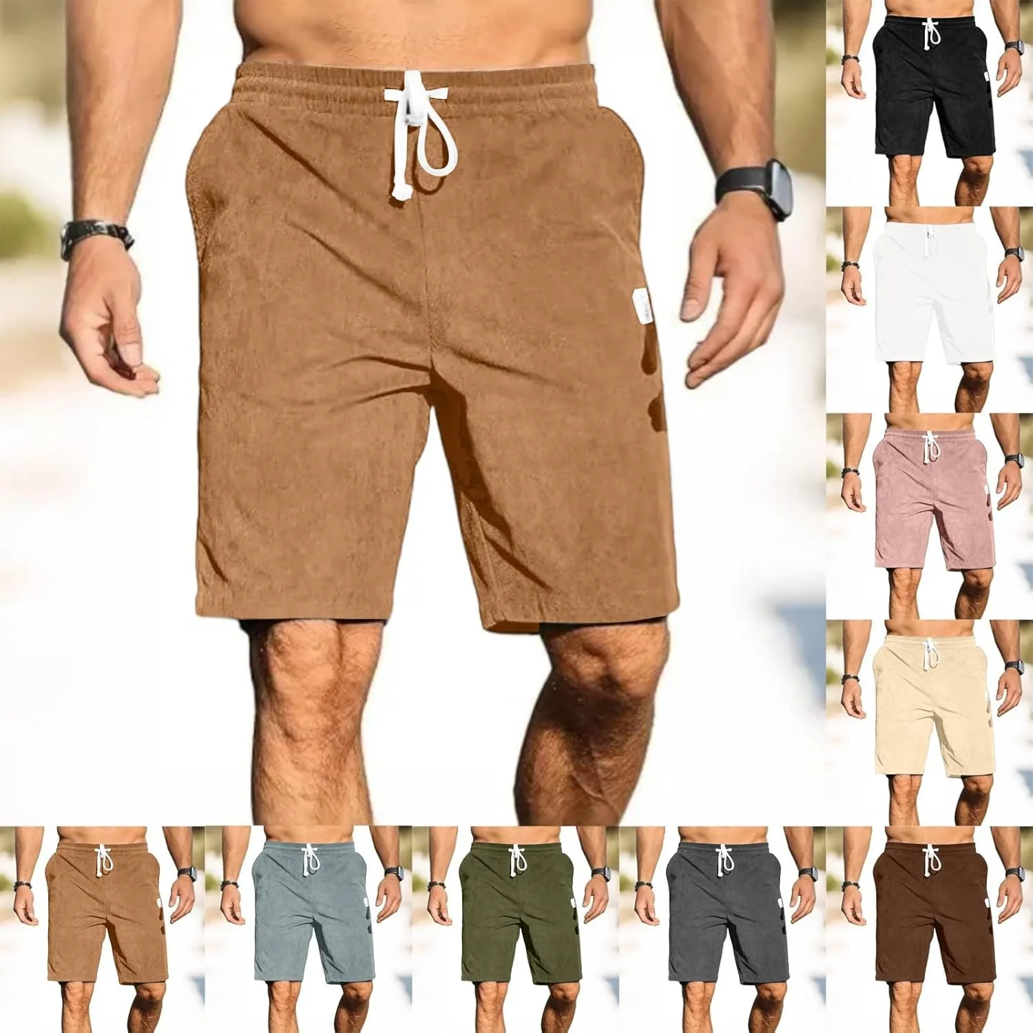 Mens Shorts Summer Baggy Lightweight Relaxed Fit Corduroy Shorts Big and Tall Beach Bermuda Short Pants with Pockets