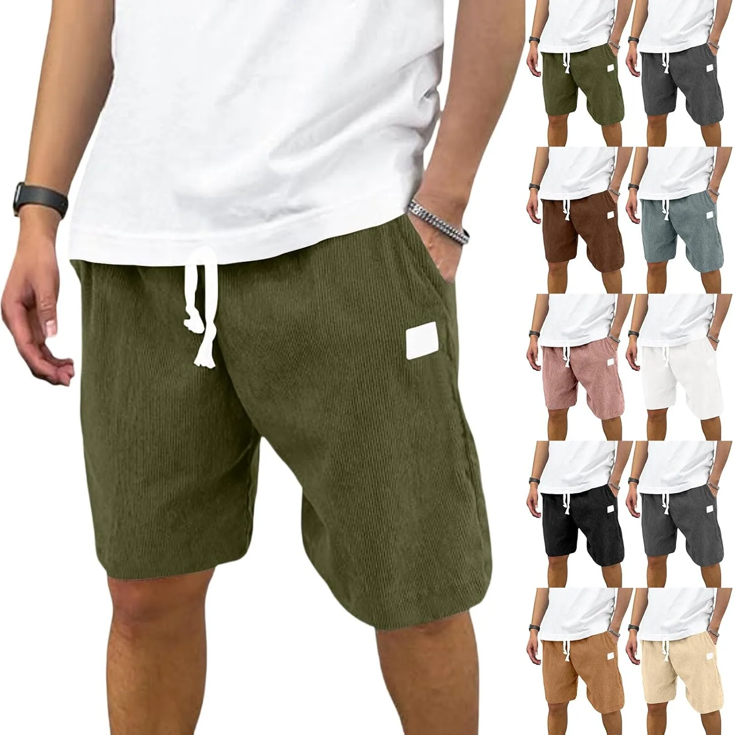 Mens Shorts Summer Baggy Lightweight Relaxed Fit Corduroy Shorts Big and Tall Beach Bermuda Short Pants with Pockets