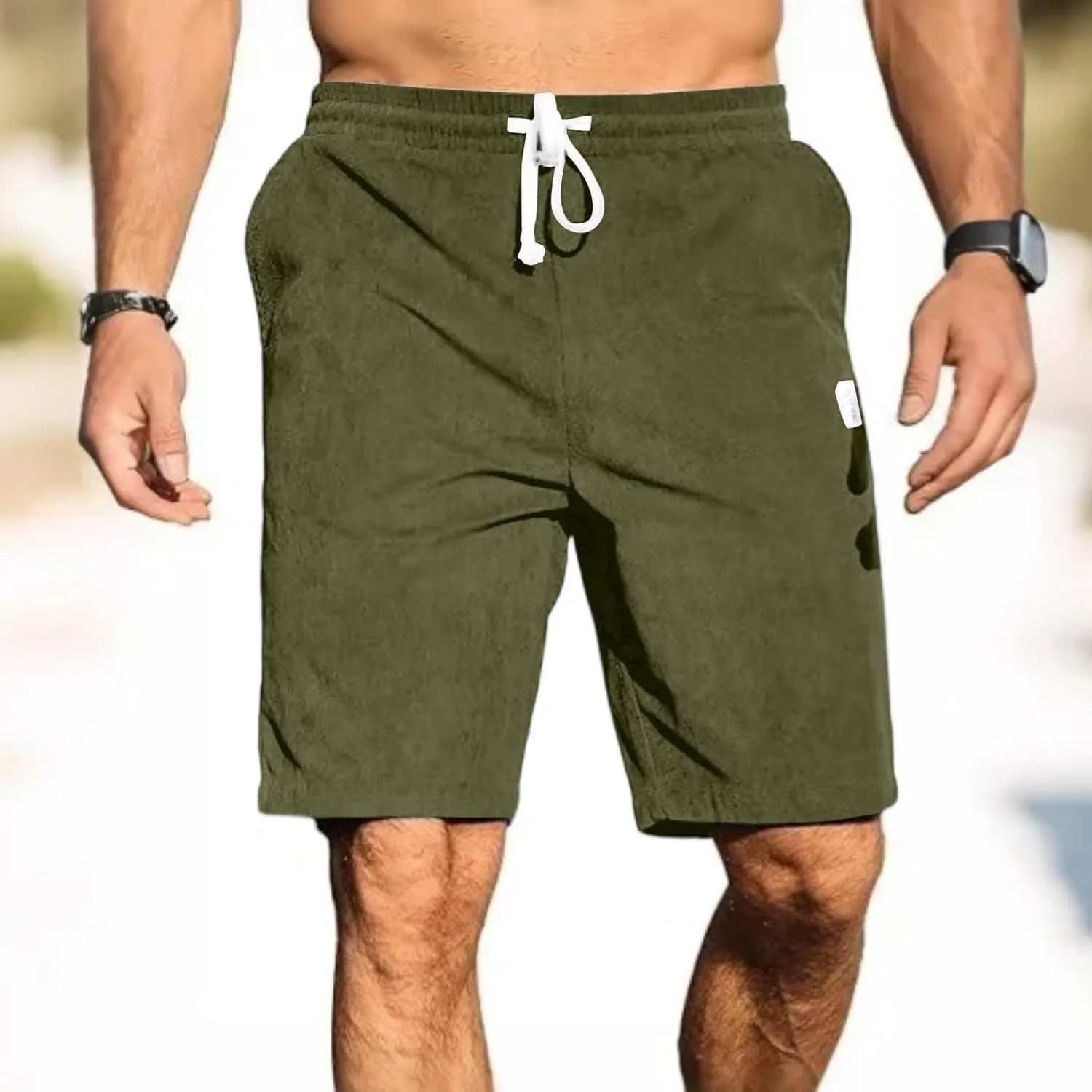 Mens Shorts Summer Baggy Lightweight Relaxed Fit Corduroy Shorts Big and Tall Beach Bermuda Short Pants with Pockets
