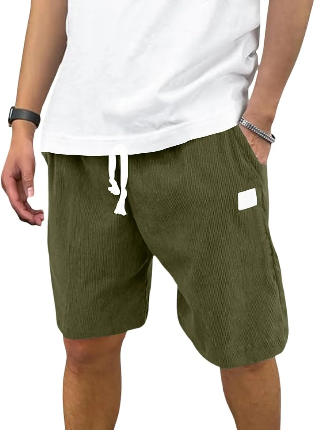 Mens Shorts Summer Baggy Lightweight Relaxed Fit Corduroy Shorts Big and Tall Beach Bermuda Short Pants with Pockets
