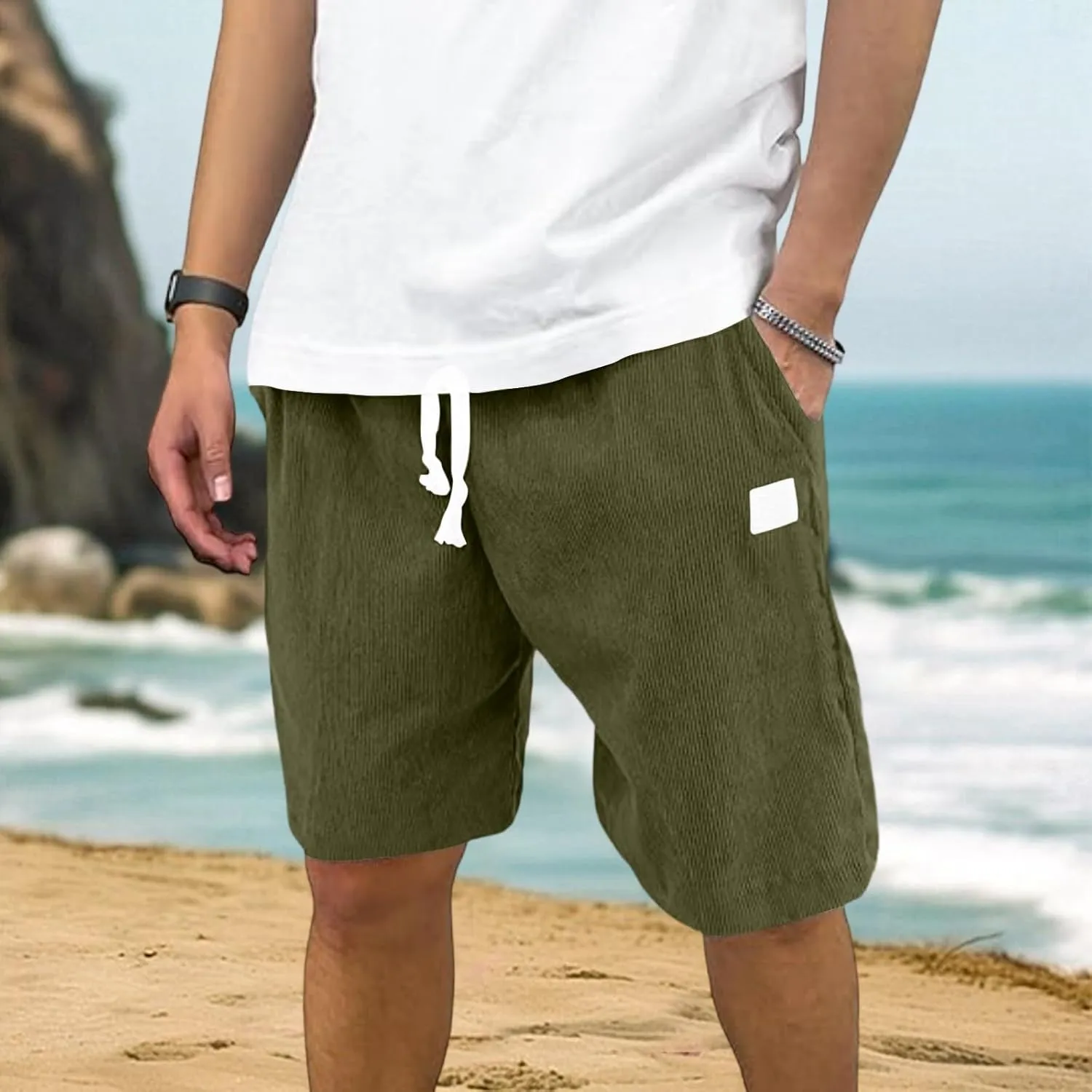 Mens Shorts Summer Baggy Lightweight Relaxed Fit Corduroy Shorts Big and Tall Beach Bermuda Short Pants with Pockets