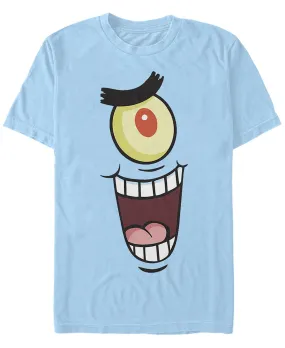 Men's square pants nickelodeon spongebob suit with plankton and big face Fifth Sun short sleeve T-shirt, light blue