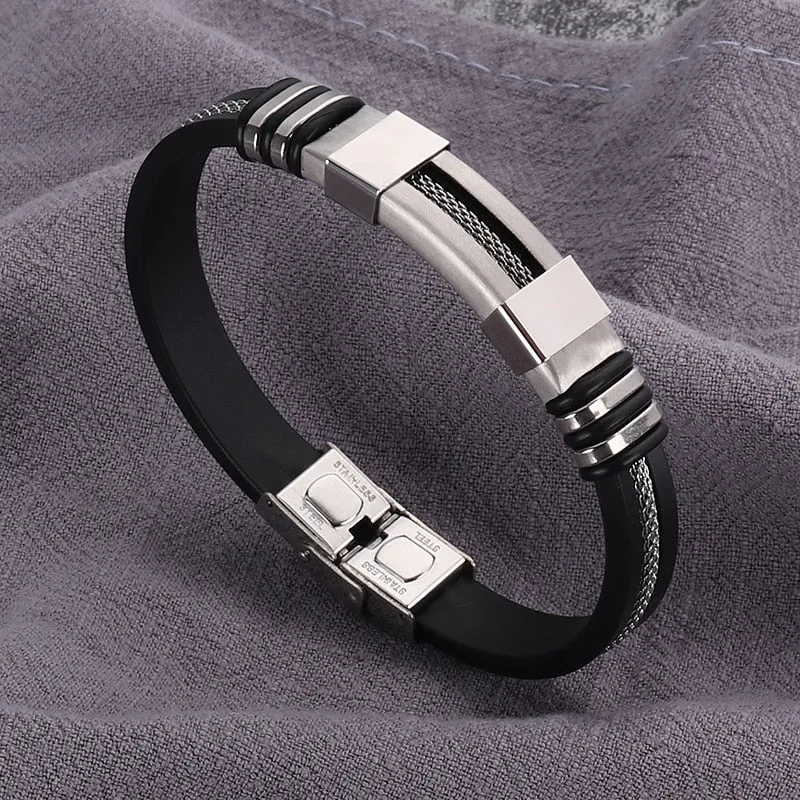 Men's Stainless Steel Silicone Bracelet