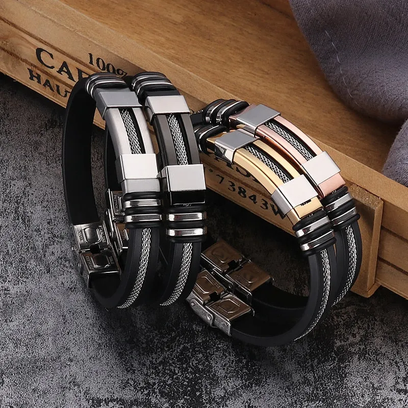 Men's Stainless Steel Silicone Bracelet