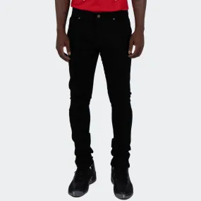 Men's TWO MILL TWENTY "Elston" Slim Skinny Scratched Stitch Repaired Urban Streetwear Designer Fashion Denim Jeans Black