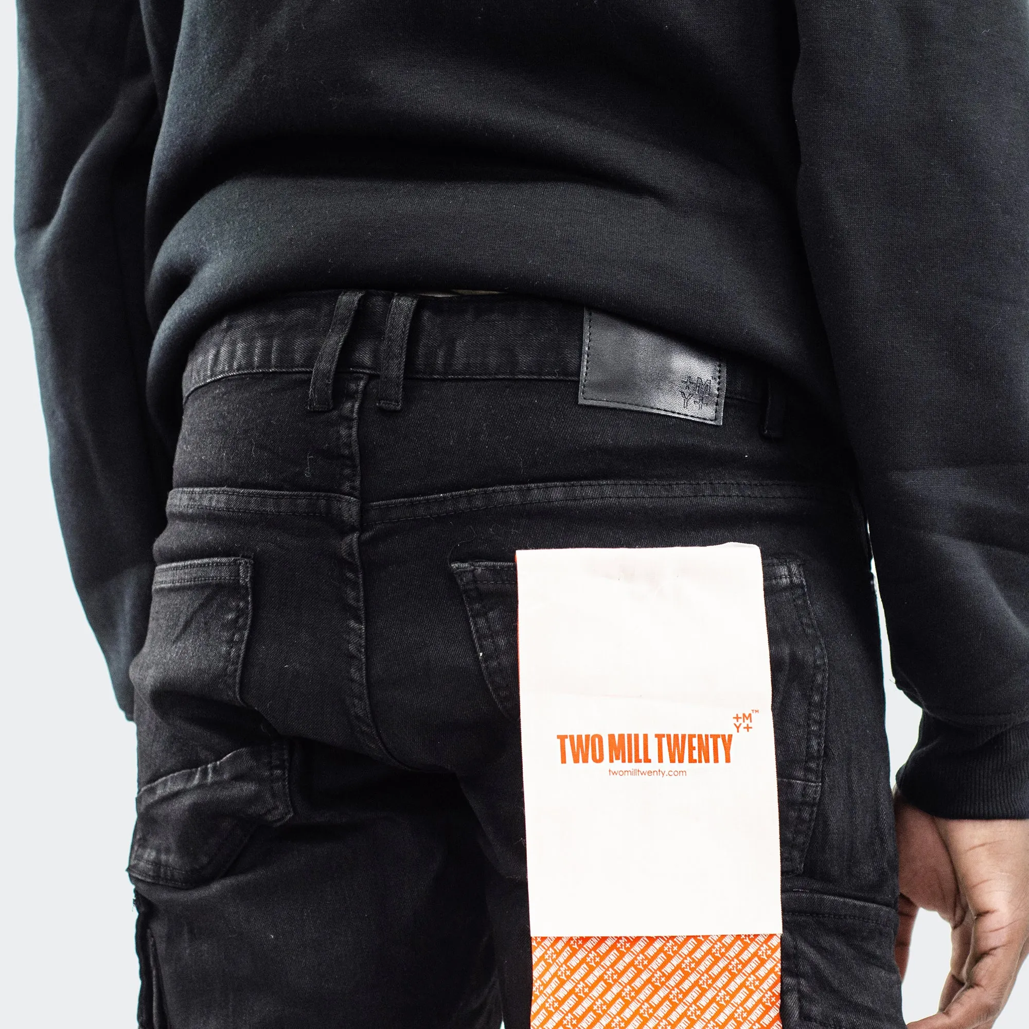 Men's TWO MILL TWENTY "Roscoe" Slim Fit Cargo Utility Pocket Urban Denim Jeans Black