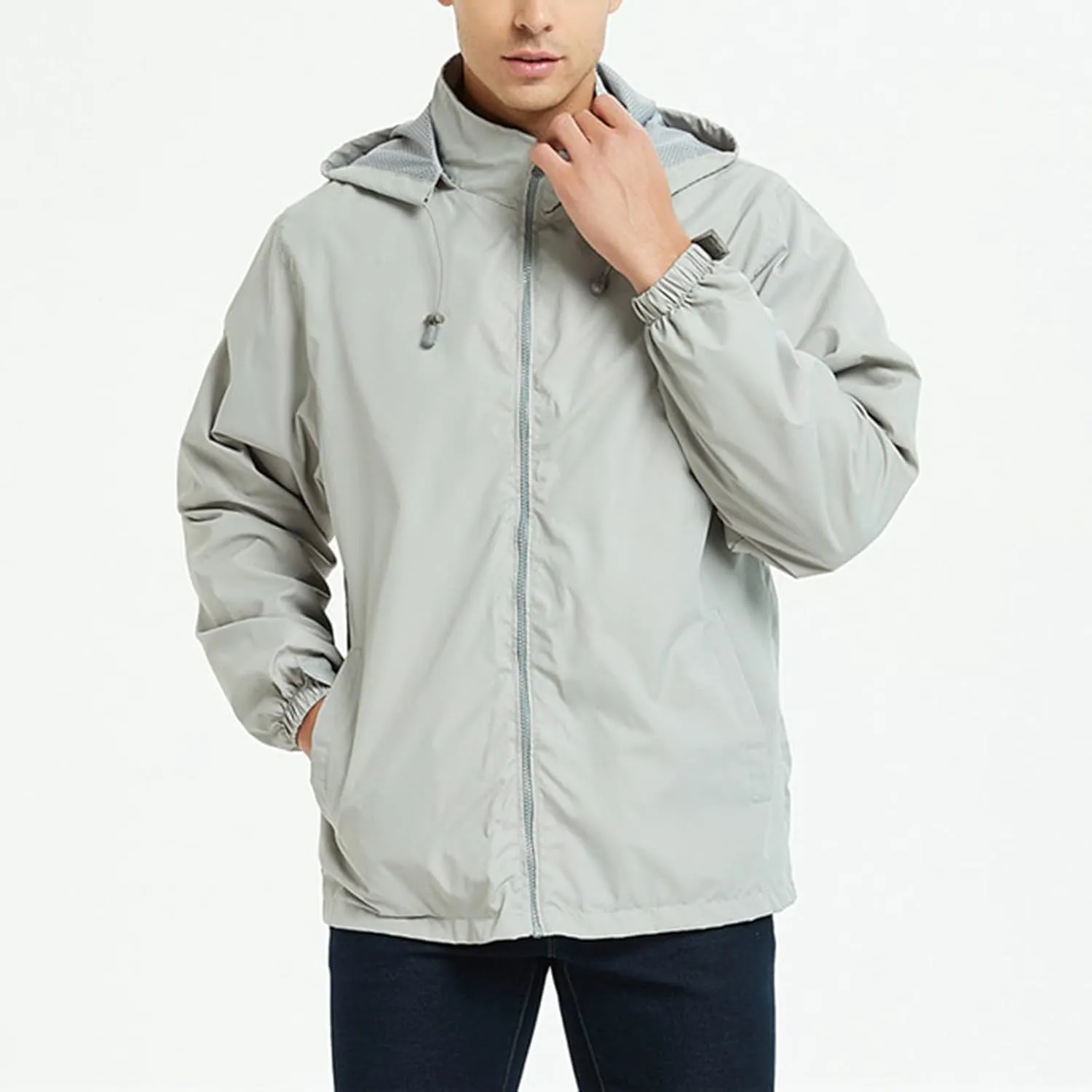 Mens Waterproof Travel Jackets Lightweight Hooded Raincoat with Pockets Running Cycling Hiking Windbreakers for Men