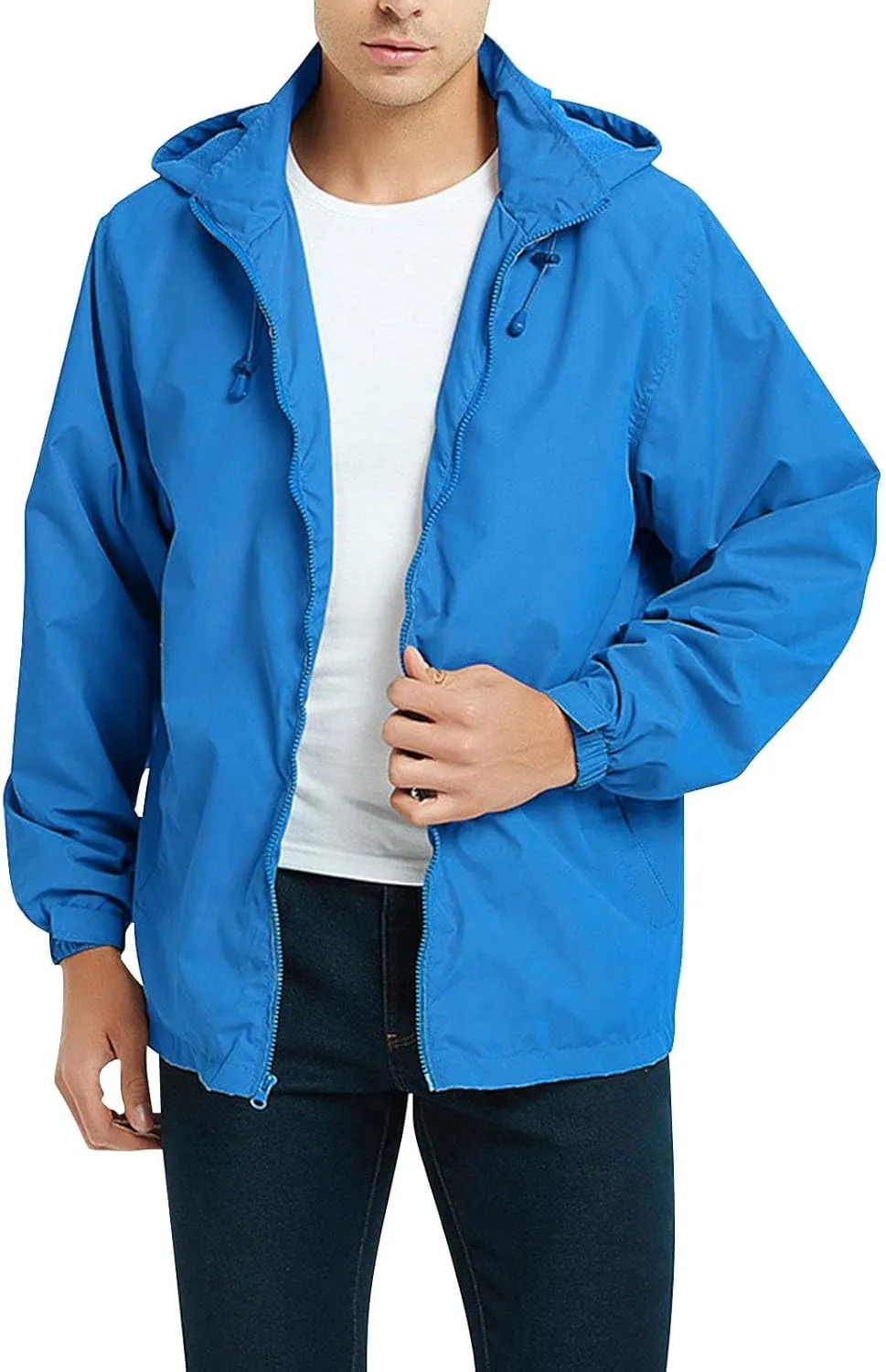 Mens Waterproof Travel Jackets Lightweight Hooded Raincoat with Pockets Running Cycling Hiking Windbreakers for Men