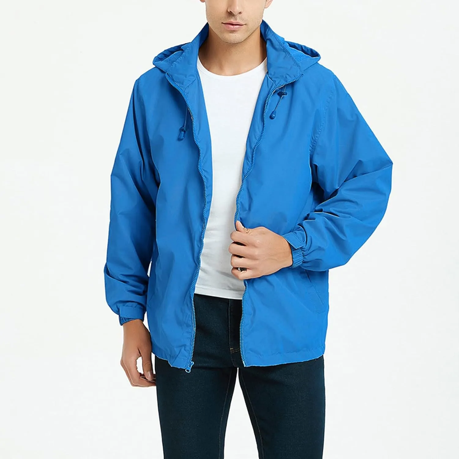Mens Waterproof Travel Jackets Lightweight Hooded Raincoat with Pockets Running Cycling Hiking Windbreakers for Men