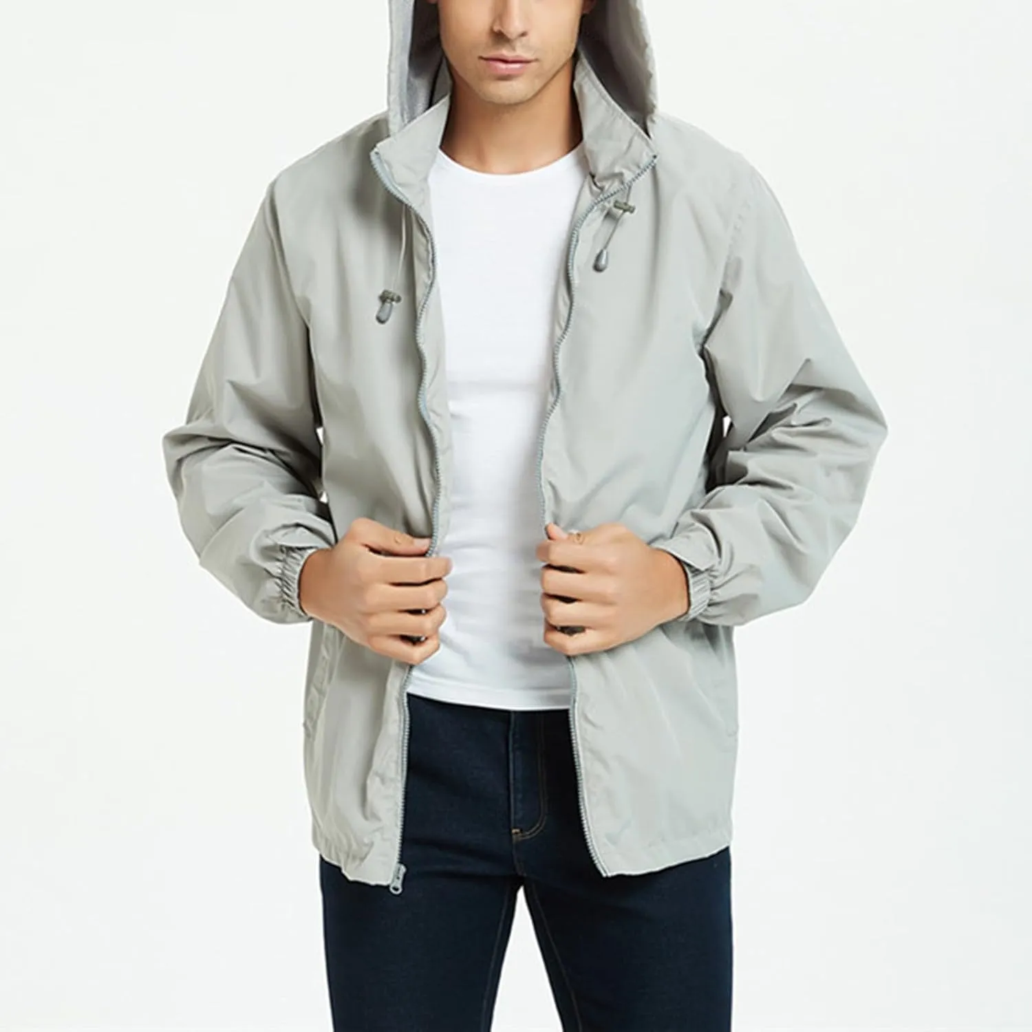 Mens Waterproof Travel Jackets Lightweight Hooded Raincoat with Pockets Running Cycling Hiking Windbreakers for Men