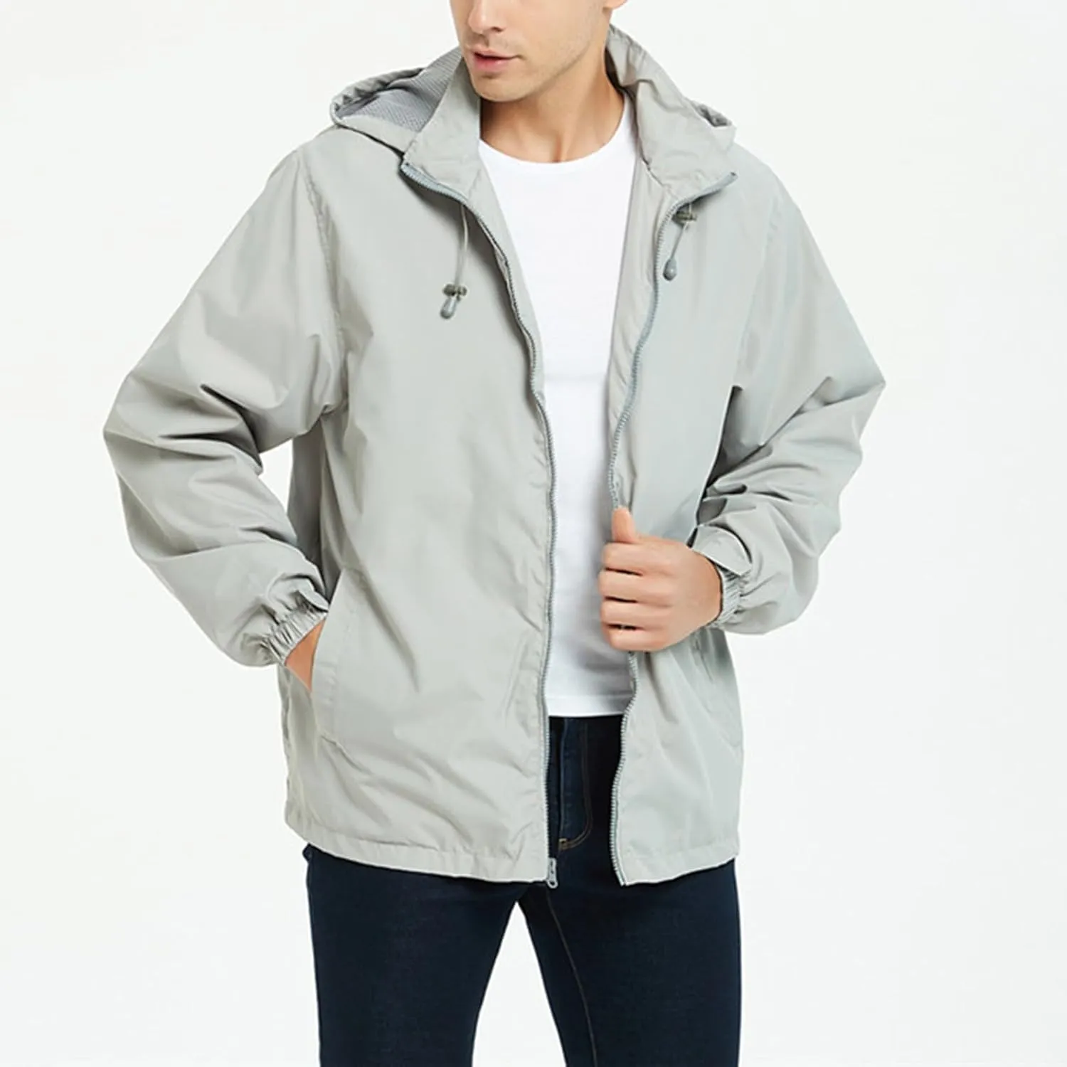 Mens Waterproof Travel Jackets Lightweight Hooded Raincoat with Pockets Running Cycling Hiking Windbreakers for Men