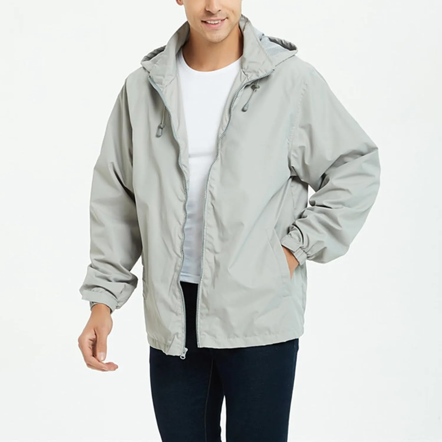Mens Waterproof Travel Jackets Lightweight Hooded Raincoat with Pockets Running Cycling Hiking Windbreakers for Men