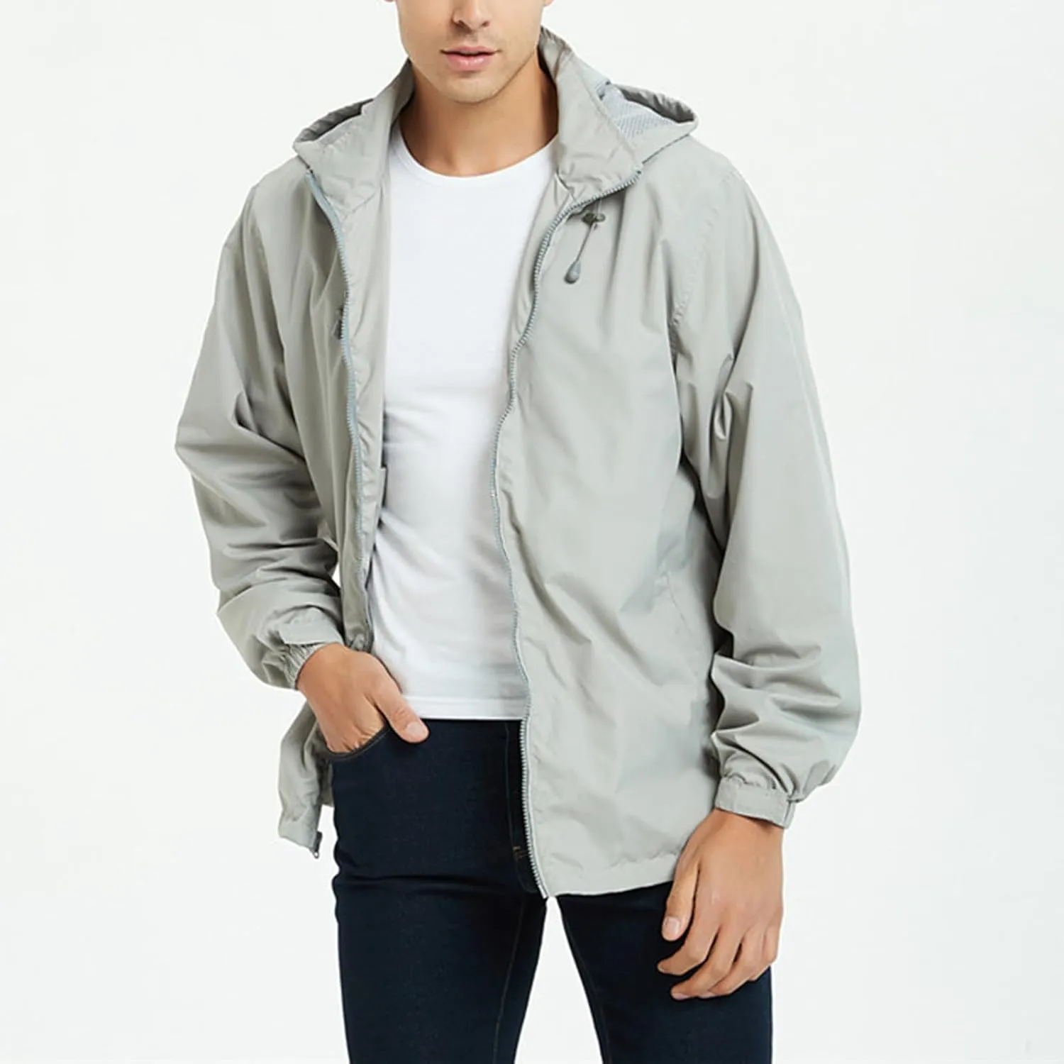 Mens Waterproof Travel Jackets Lightweight Hooded Raincoat with Pockets Running Cycling Hiking Windbreakers for Men