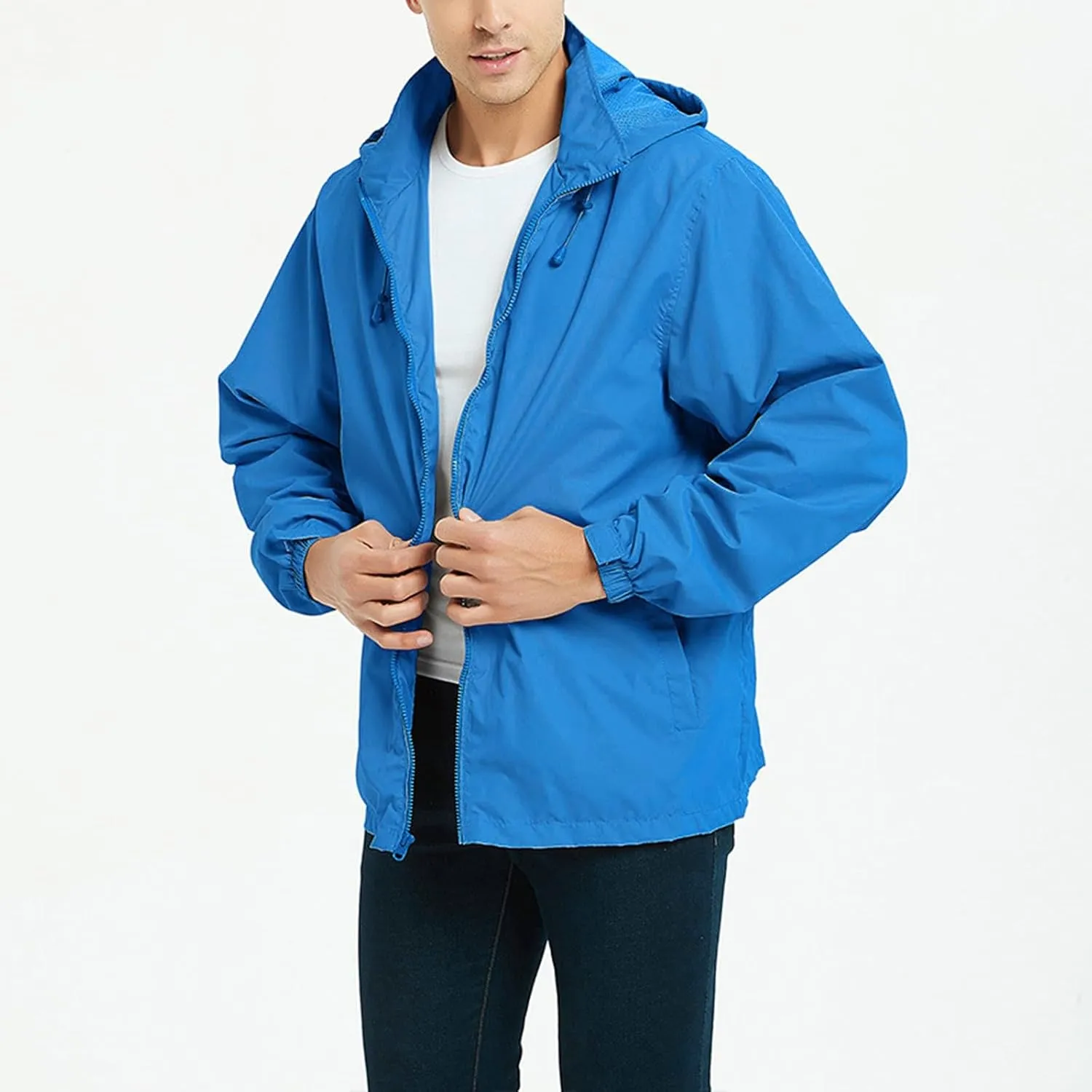 Mens Waterproof Travel Jackets Lightweight Hooded Raincoat with Pockets Running Cycling Hiking Windbreakers for Men