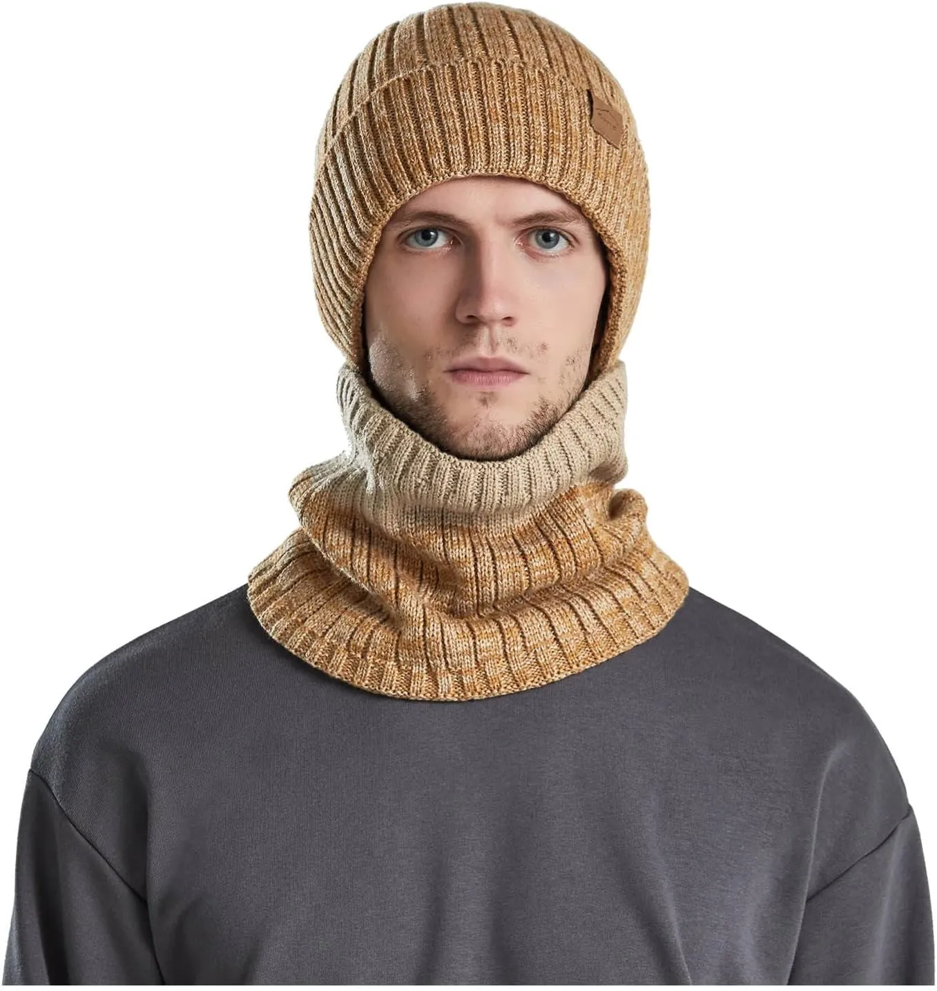 Mens Womens Winter Beanie Hat Scarf Set Slouchy Knit Beanie Skull Caps Ribbed Cuffed Beanies Cap Stretch Thermal Cap