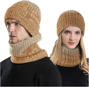 Mens Womens Winter Beanie Hat Scarf Set Slouchy Knit Beanie Skull Caps Ribbed Cuffed Beanies Cap Stretch Thermal Cap