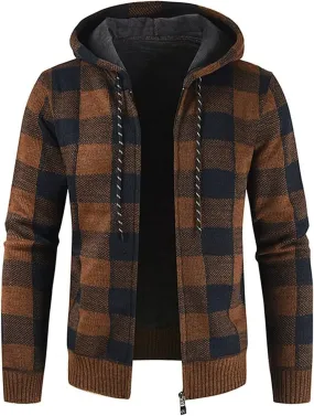 Men's Zip Up Casual Long Sleeve Hoodies Full Zipper Sherpa Fleece Lined Knit Cardigan Sweater Jacket Pockets