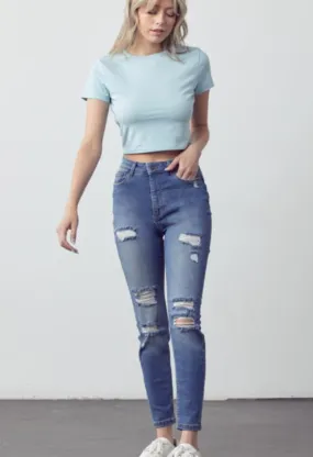 Muselooks Distressed Mid Rise Denim Skinny Jeans