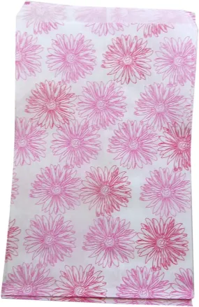 N'icePackaging 50 Qty 4" x 6" Decorative Flat Paper Gift Bags - Pink Flower Pattern on White Bags - For Sales/Treats/Parties Cookies/Gifts