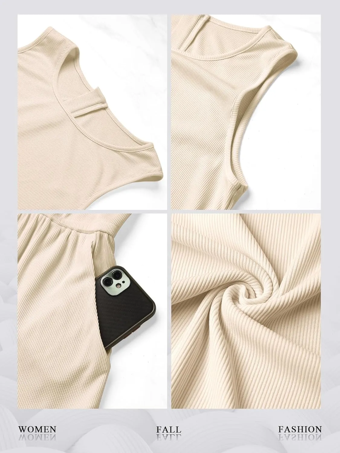 Nlife Tank Top Sleeveless Flare Jumpsuit with Pockets Women Crew Neck Zipper Back Romper Halter Jumper Wide leg Bodysuits