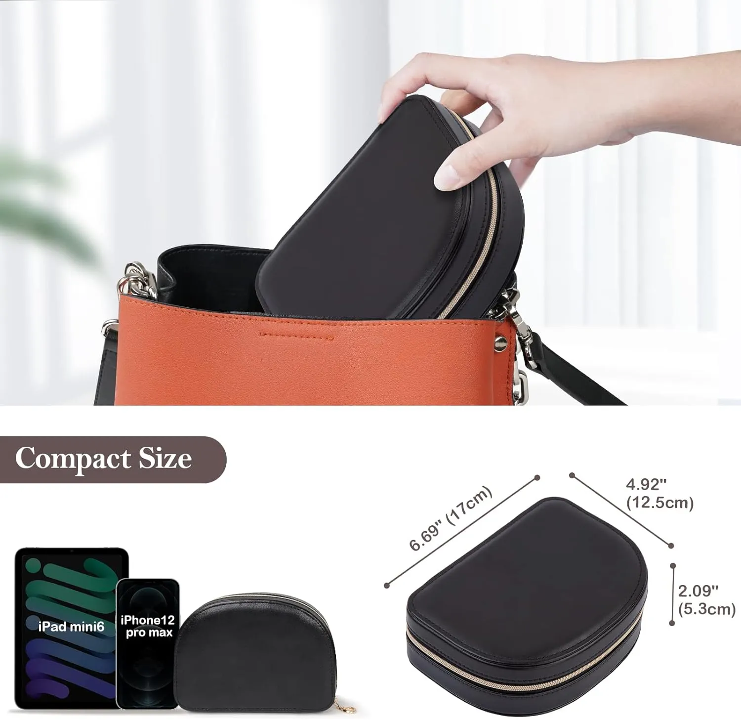 ProCase Travel Size Jewelry Box, Small Portable Seashell-Shaped Jewelry Case, 2 Layer Mini Jewelry Organizer in PU Leather for Women -Black