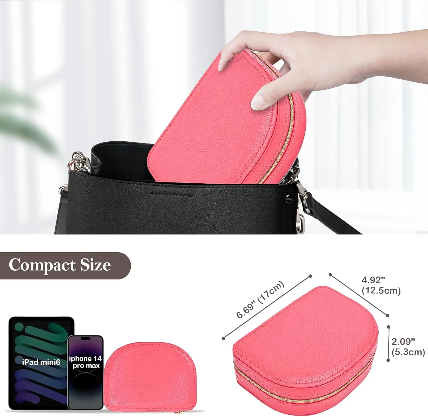 ProCase Travel Size Jewelry Box, Small Portable Seashell-Shaped Jewelry Case, 2 Layer Mini Jewelry Organizer in PU Leather for Women -Glossy Pink