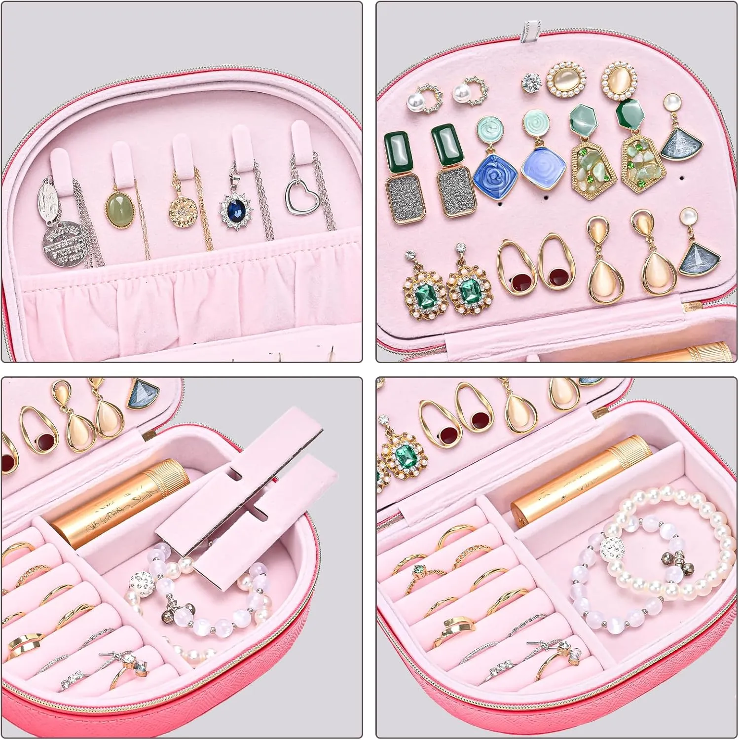 ProCase Travel Size Jewelry Box, Small Portable Seashell-Shaped Jewelry Case, 2 Layer Mini Jewelry Organizer in PU Leather for Women -Glossy Pink
