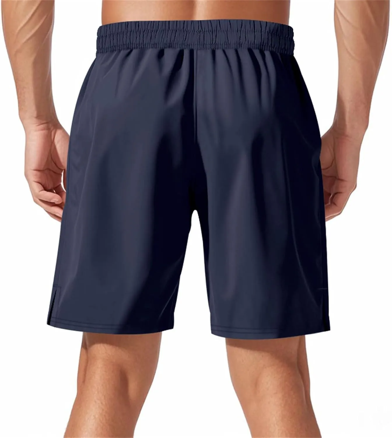 Quick Dry Shorts Men Summer Drawstring Elastic Waist Gym Shorts Baggy Lightweight Night Running Pants W/Zipper Pocket