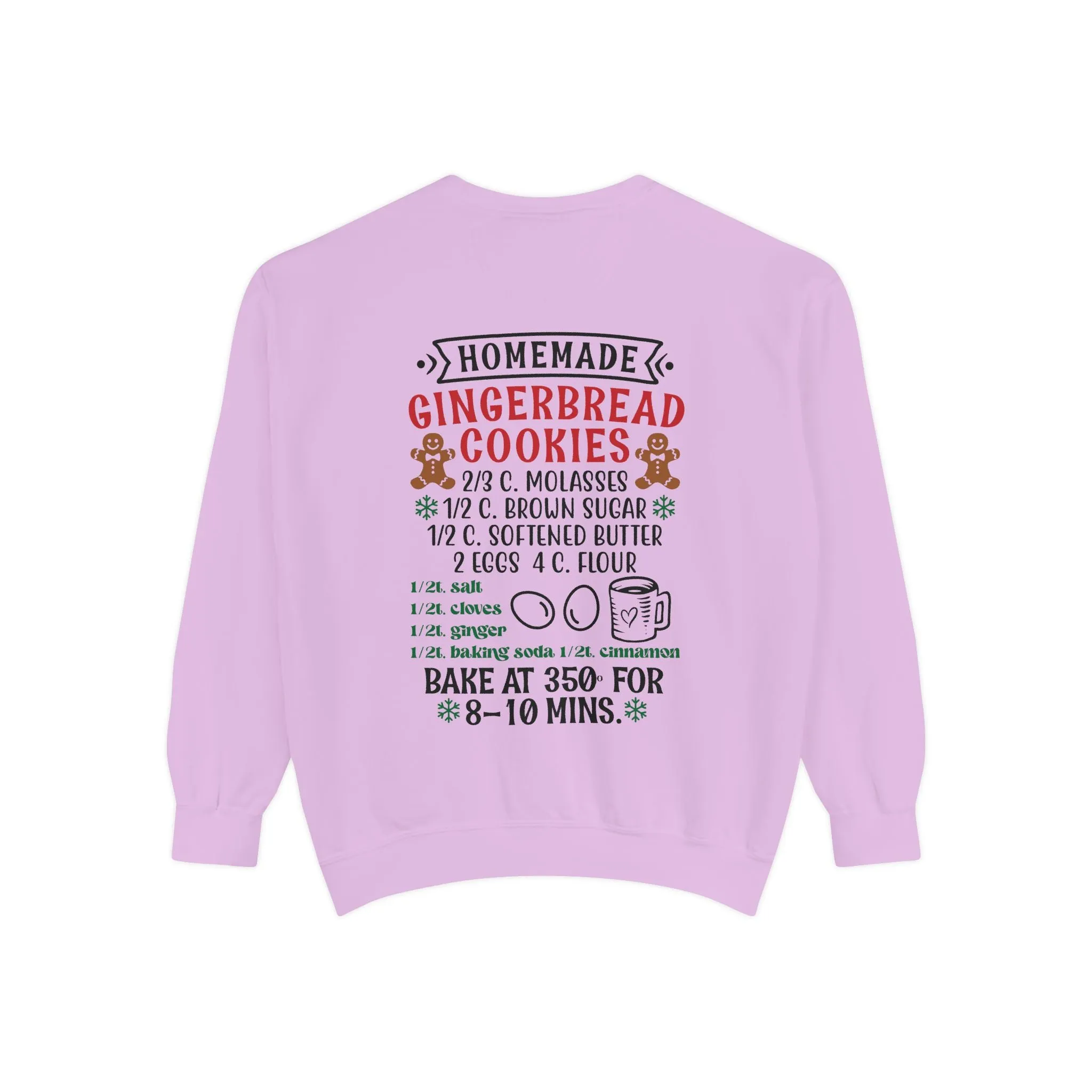 Recipe on Back Sweatshirt, Gingerbread Christmas Recipe Crewneck, Sugar Cookie Recipe Shirt, Trending Unisex Christmas Garment-Dyed Sweatshirt