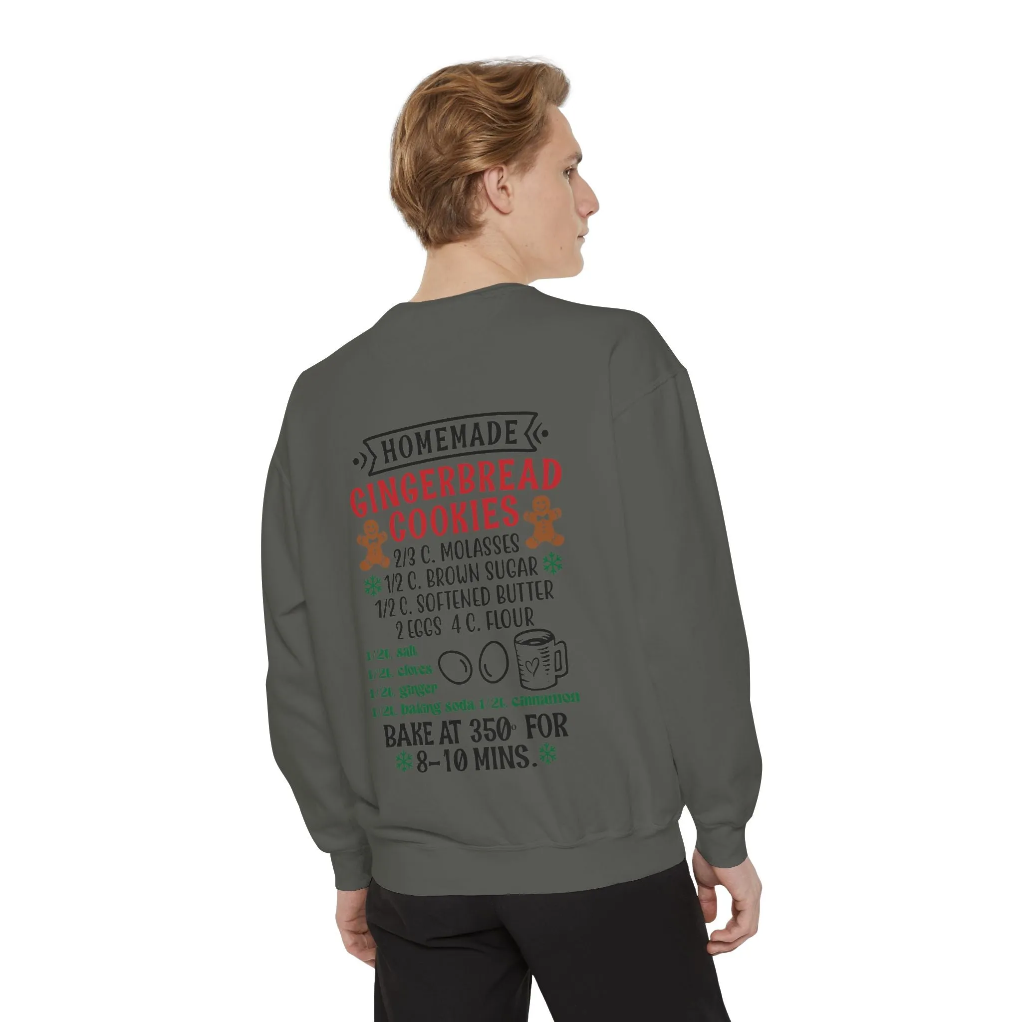 Recipe on Back Sweatshirt, Gingerbread Christmas Recipe Crewneck, Sugar Cookie Recipe Shirt, Trending Unisex Christmas Garment-Dyed Sweatshirt