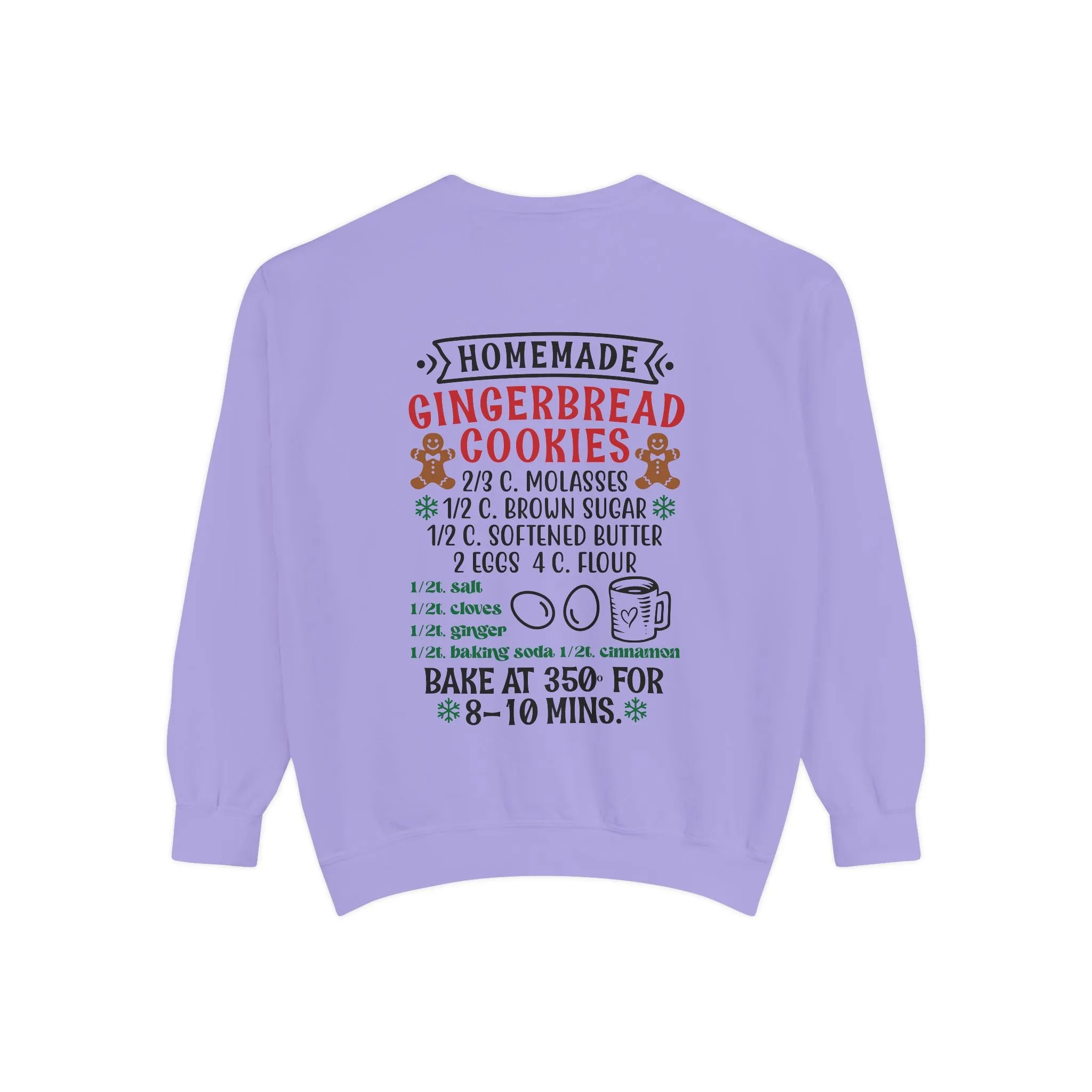 Recipe on Back Sweatshirt, Gingerbread Christmas Recipe Crewneck, Sugar Cookie Recipe Shirt, Trending Unisex Christmas Garment-Dyed Sweatshirt