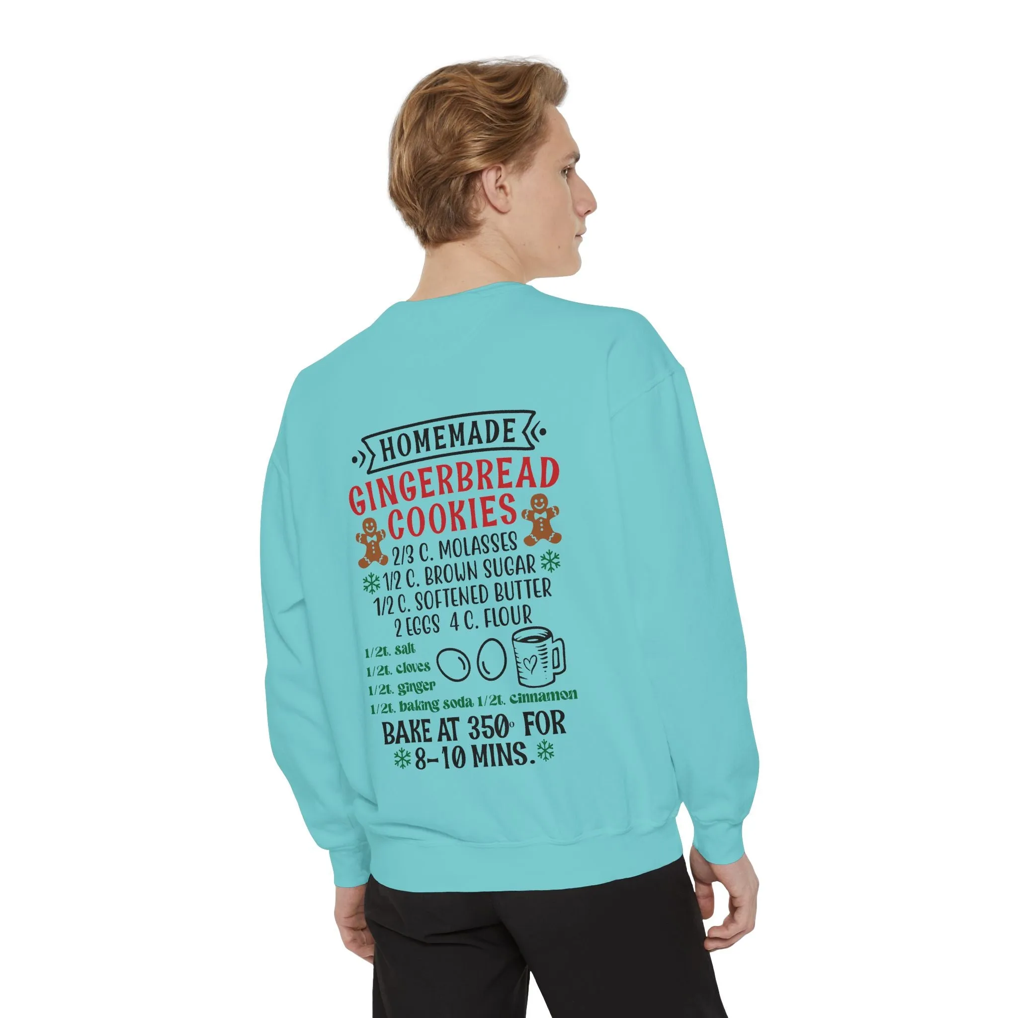 Recipe on Back Sweatshirt, Gingerbread Christmas Recipe Crewneck, Sugar Cookie Recipe Shirt, Trending Unisex Christmas Garment-Dyed Sweatshirt