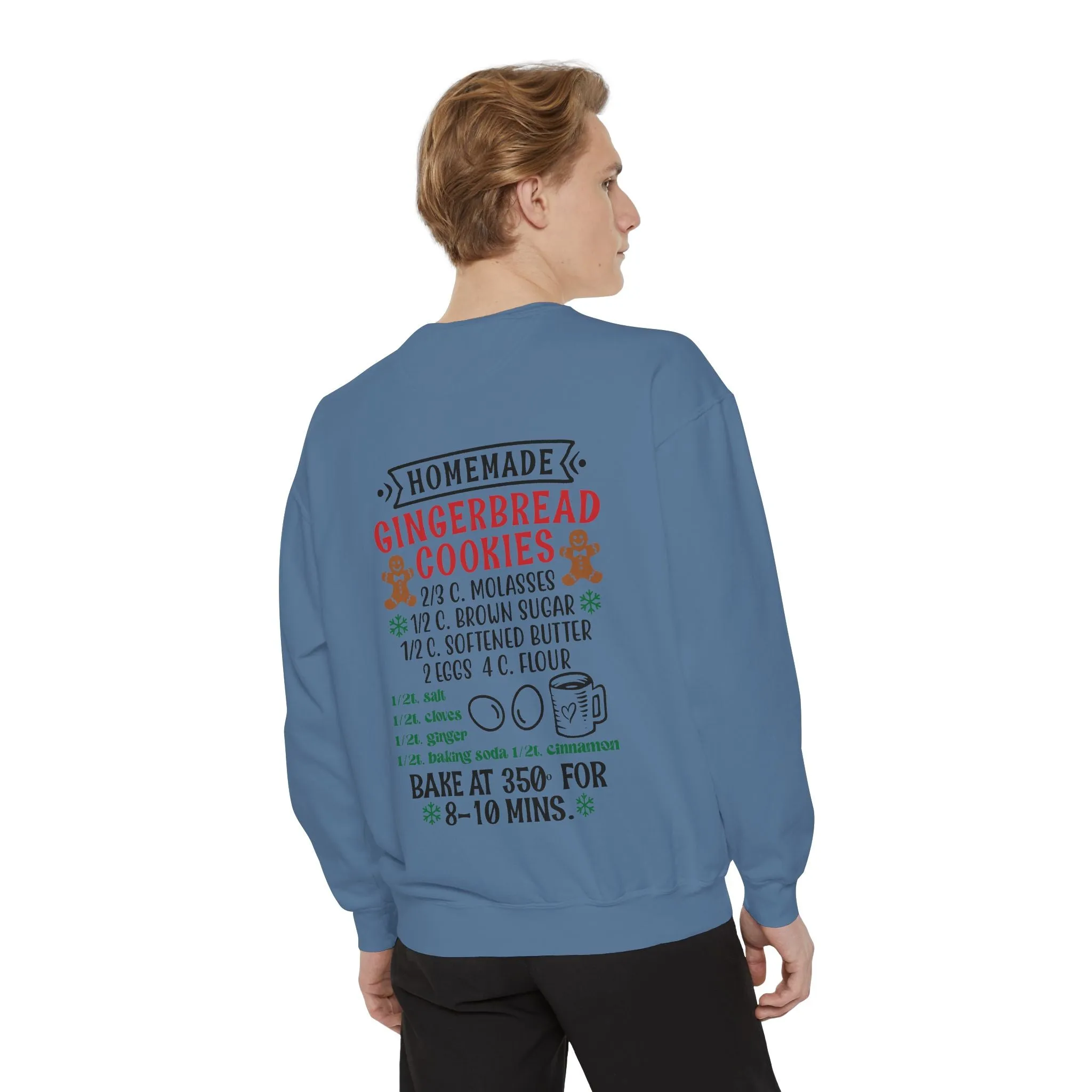 Recipe on Back Sweatshirt, Gingerbread Christmas Recipe Crewneck, Sugar Cookie Recipe Shirt, Trending Unisex Christmas Garment-Dyed Sweatshirt