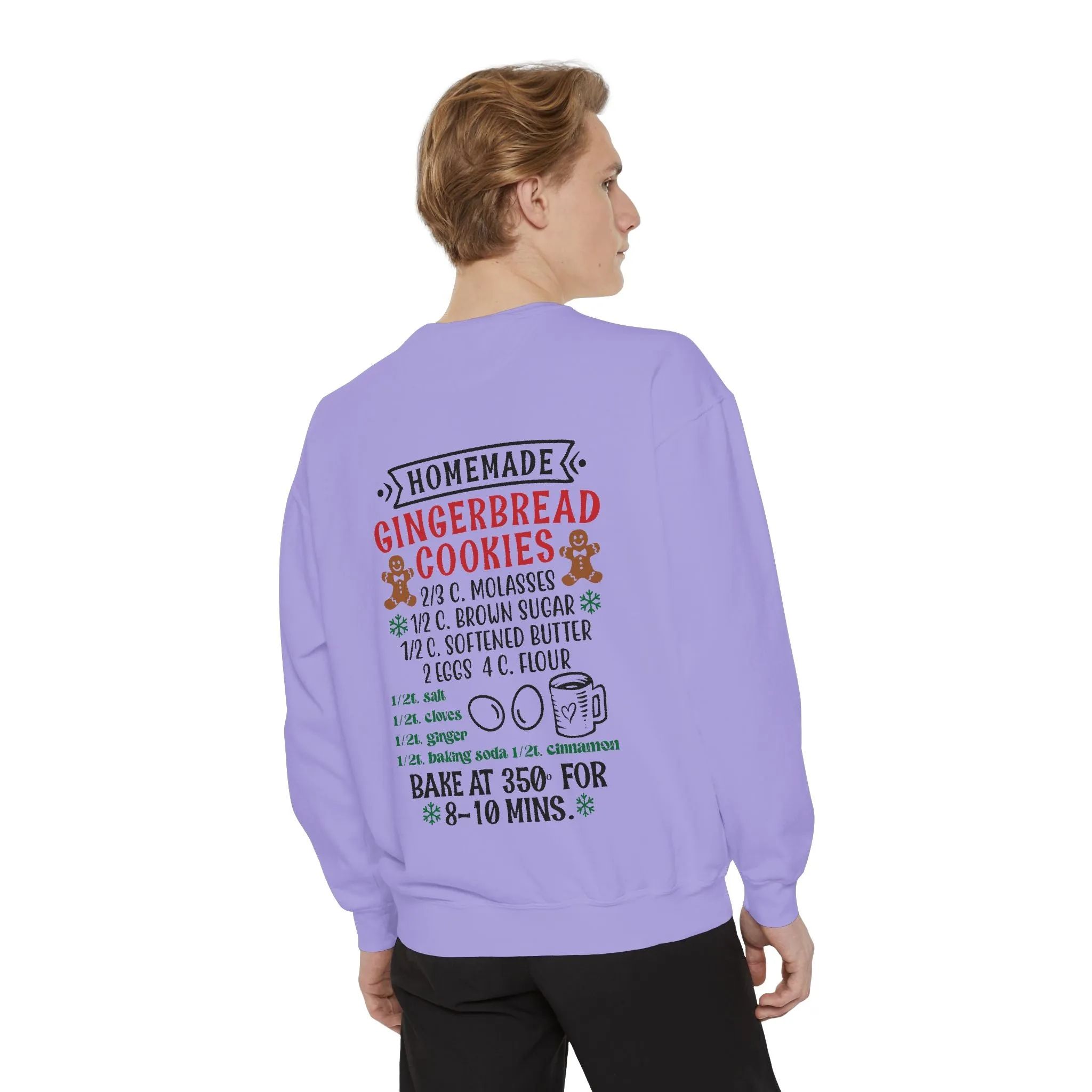 Recipe on Back Sweatshirt, Gingerbread Christmas Recipe Crewneck, Sugar Cookie Recipe Shirt, Trending Unisex Christmas Garment-Dyed Sweatshirt
