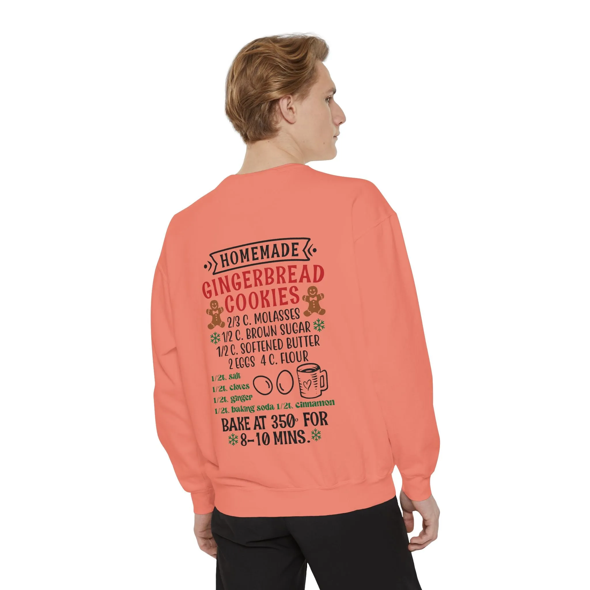 Recipe on Back Sweatshirt, Gingerbread Christmas Recipe Crewneck, Sugar Cookie Recipe Shirt, Trending Unisex Christmas Garment-Dyed Sweatshirt