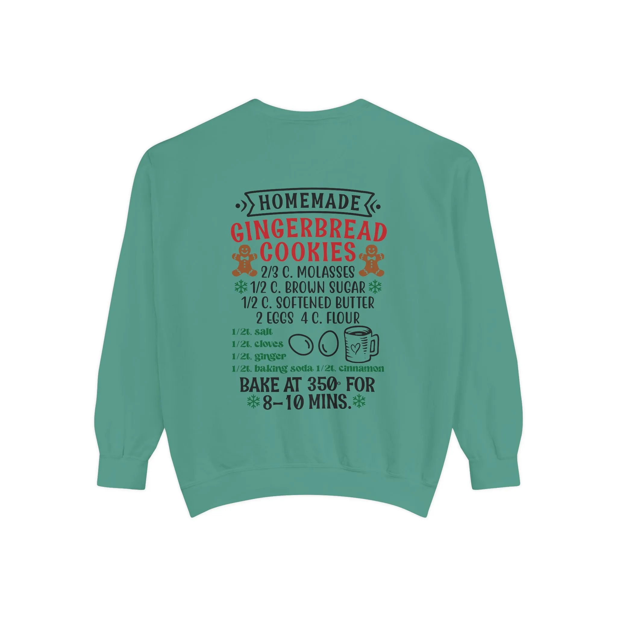 Recipe on Back Sweatshirt, Gingerbread Christmas Recipe Crewneck, Sugar Cookie Recipe Shirt, Trending Unisex Christmas Garment-Dyed Sweatshirt