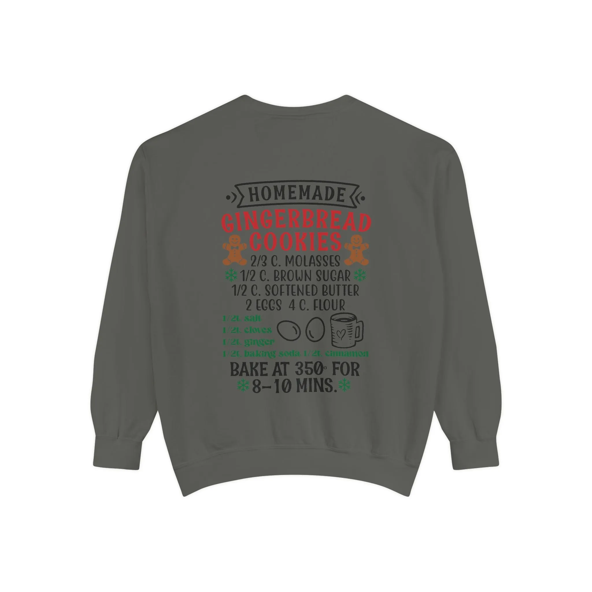Recipe on Back Sweatshirt, Gingerbread Christmas Recipe Crewneck, Sugar Cookie Recipe Shirt, Trending Unisex Christmas Garment-Dyed Sweatshirt
